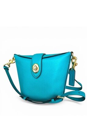 🆕 Coach Addie Leather Flap Shoulder Bag Blue Turquoise Turn Lock